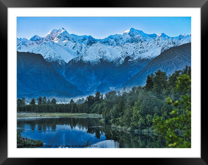 New Zealand Alps From Lake Matheson Framed Mounted Print by Steven Ralser