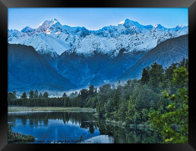 New Zealand Alps From Lake Matheson Framed Print by Steven Ralser
