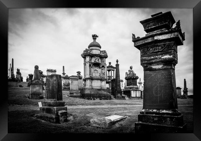 Glasgow Necropolis, Outdoor Tombstones, Monochrome Framed Print by David Jeffery