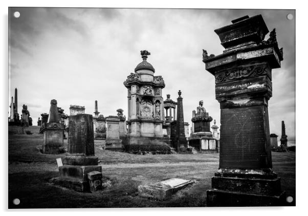 Glasgow Necropolis, Outdoor Tombstones, Monochrome Acrylic by David Jeffery