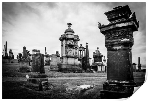 Glasgow Necropolis, Outdoor Tombstones, Monochrome Print by David Jeffery