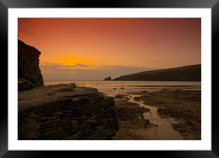 Cornwall beach at Sunset Framed Mounted Print by Eddie Howland