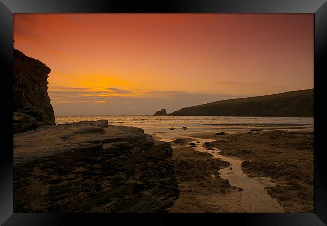 Cornwall beach at Sunset Framed Print by Eddie Howland