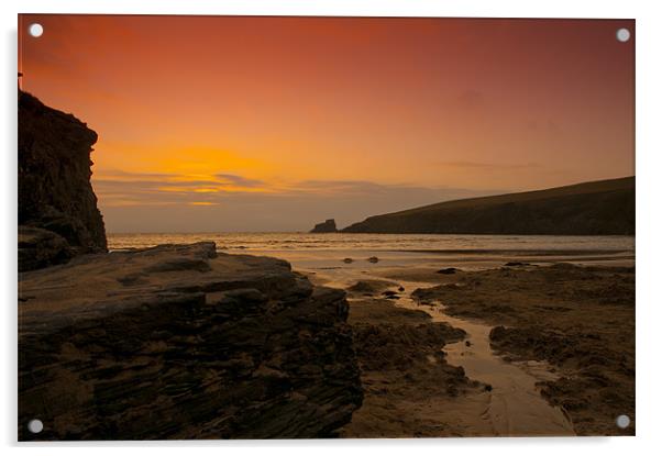 Cornwall beach at Sunset Acrylic by Eddie Howland