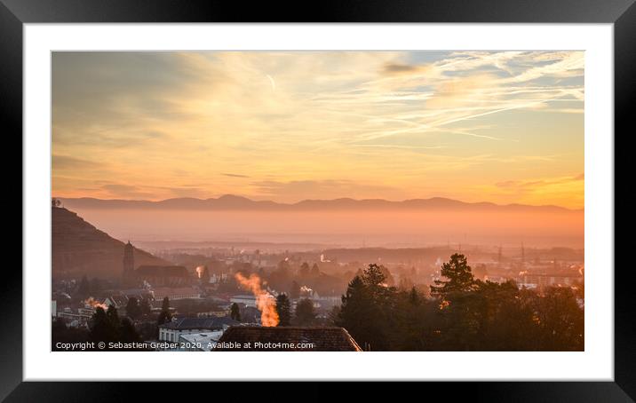 Sunrise views over Guebwiller,  north-eastern France. Framed Mounted Print by Sebastien Greber