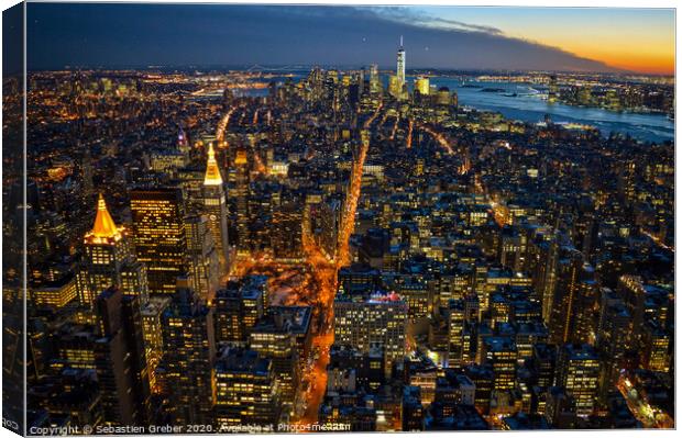 Views over Manhattan from the Empire State Building  Canvas Print by Sebastien Greber