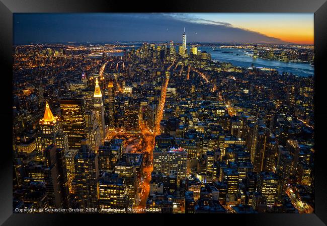 Views over Manhattan from the Empire State Building  Framed Print by Sebastien Greber