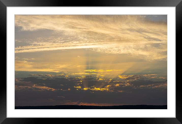 golden sunrise among clouds in summer Framed Mounted Print by David Galindo