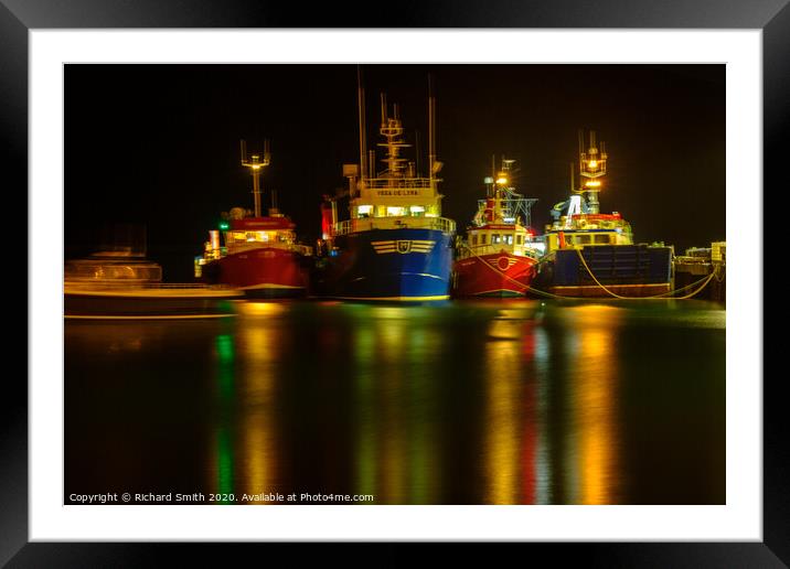 Trawlers with a long exposure, lots of reflections Framed Mounted Print by Richard Smith