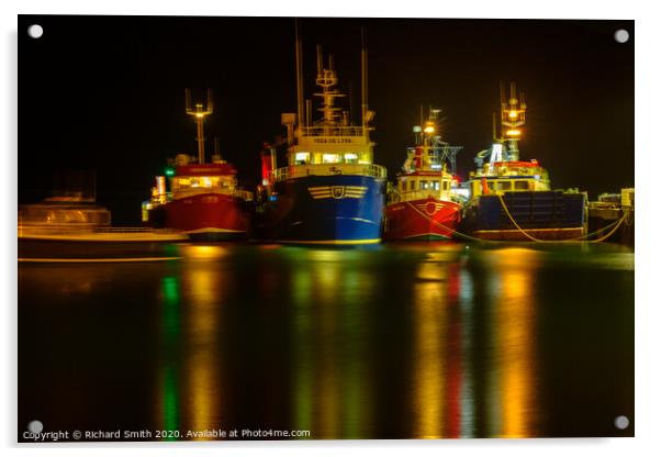 Trawlers with a long exposure, lots of reflections Acrylic by Richard Smith