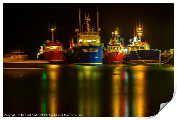 Trawlers with a long exposure, lots of reflections Print by Richard Smith