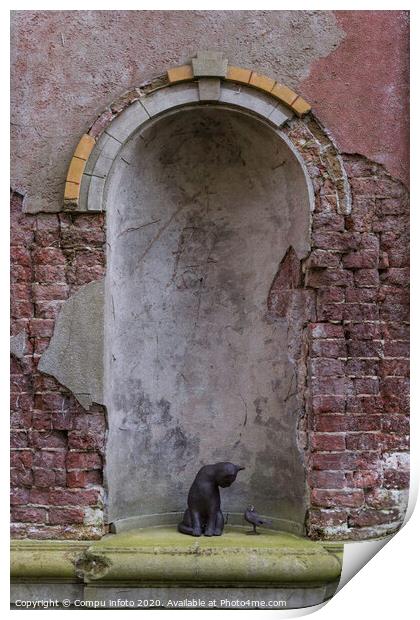 old wall wth cat and bird Print by Chris Willemsen