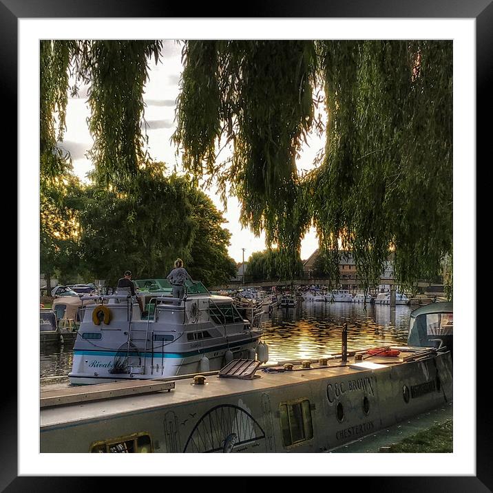 Ely Riverside Narrowboats at Sunset Framed Mounted Print by Jacqui Farrell