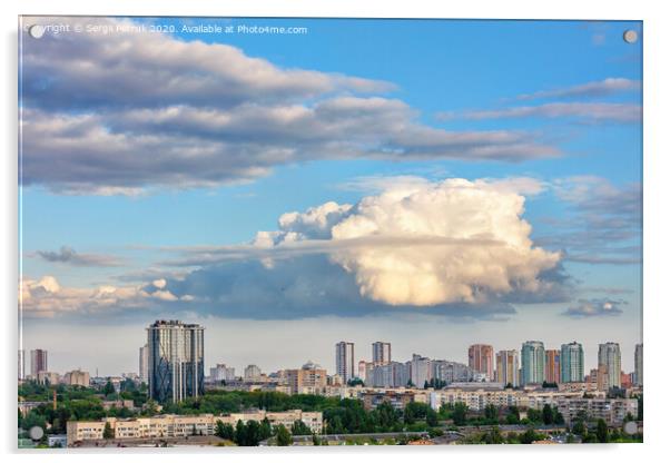 A large curly figured cloud hung over the city. Acrylic by Sergii Petruk