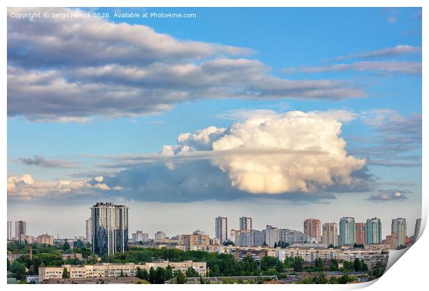 A large curly figured cloud hung over the city. Print by Sergii Petruk