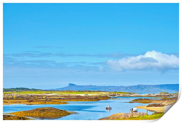View from Invercambie to the inner Hebridien island of Eigg Print by Hugh McKean
