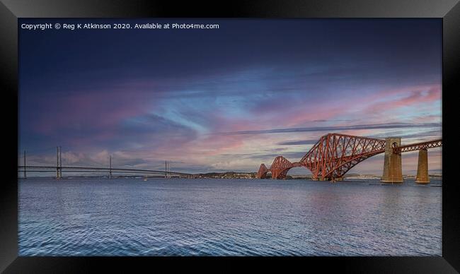 Forth Bridges Sunset Framed Print by Reg K Atkinson