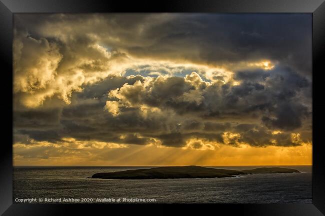 Sunrise over the island of Mousa in Shetland Framed Print by Richard Ashbee