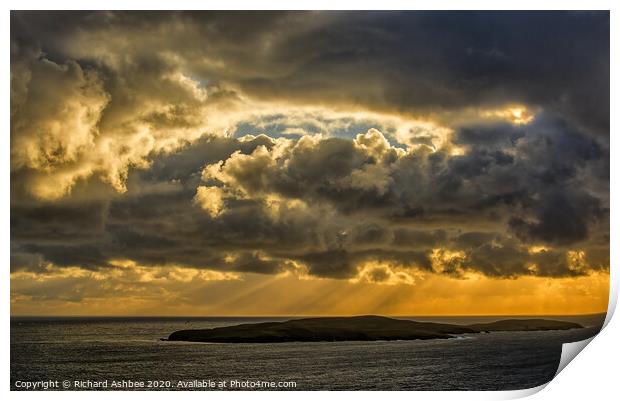 Sunrise over the island of Mousa in Shetland Print by Richard Ashbee