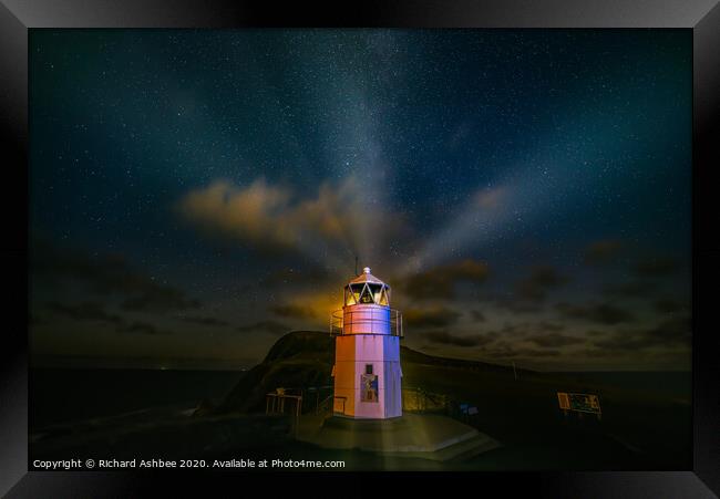 Star filled sky at Sumburgh  Head Shetland Framed Print by Richard Ashbee