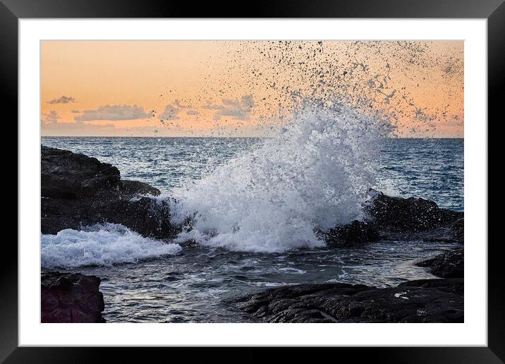 Late Day Surf On Big Island Framed Mounted Print by Jim Hughes