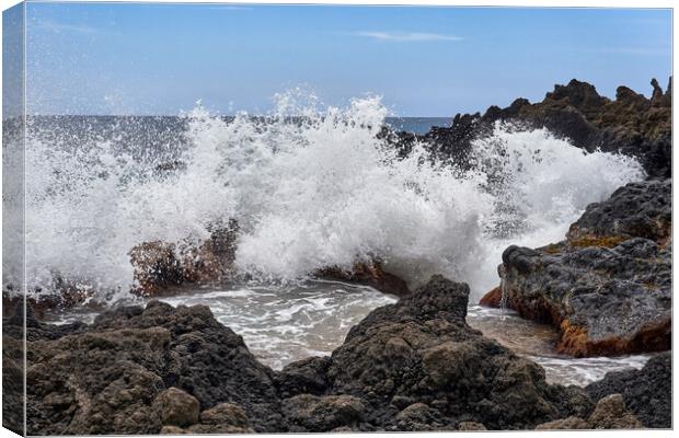 Surf And Lava Rock Canvas Print by Jim Hughes
