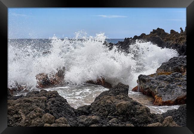 Surf And Lava Rock Framed Print by Jim Hughes