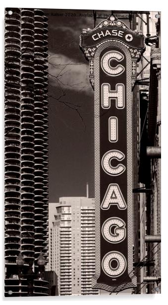 Chicago Sign in Black and White Acrylic by Steven Ralser