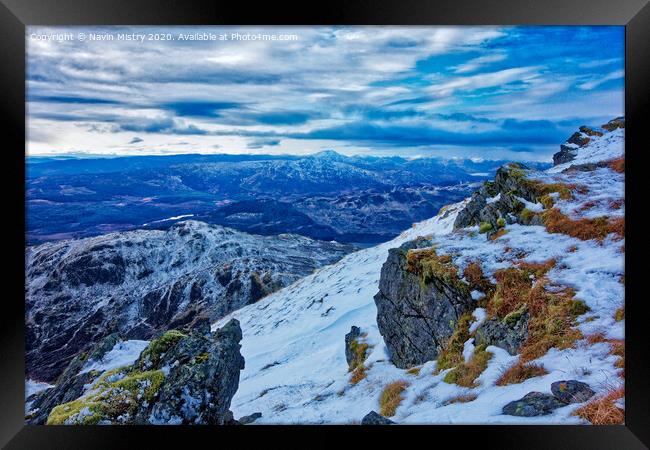 A view from the summit of Ben Ledi, near Callander, Stirlingshire in Winter. Framed Print by Navin Mistry