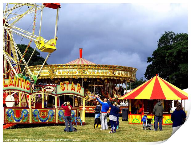 Summer funfair at country show. Print by john hill