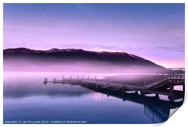 Majestic Ben Lomond and Tranquil Tarbet Pier Print by Les McLuckie