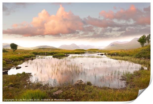Majestic Reflections of Rannoch Moor Print by Les McLuckie