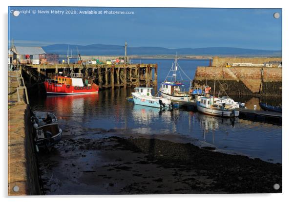 Fishing boats in Cromarty Harbour Acrylic by Navin Mistry