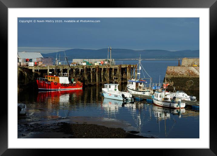 Fishing boats in Cromarty Harbour Framed Mounted Print by Navin Mistry