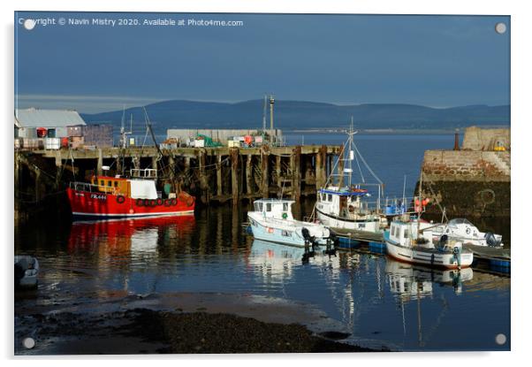 Fishing boats in Cromarty Harbour Acrylic by Navin Mistry