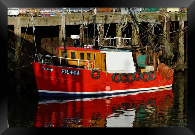 A red Fishing boat in Cromarty Harbour  Framed Print by Navin Mistry
