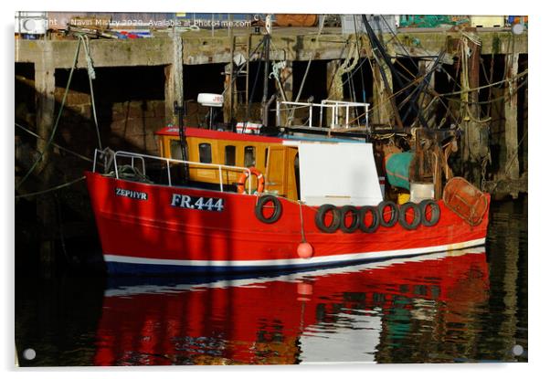 A red Fishing boat in Cromarty Harbour  Acrylic by Navin Mistry