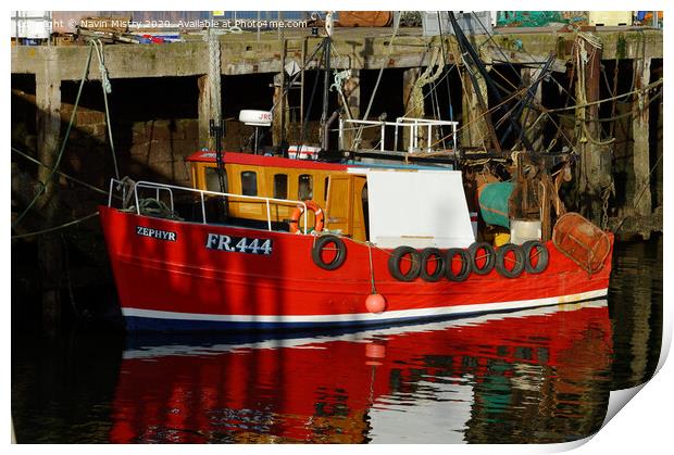 A red Fishing boat in Cromarty Harbour  Print by Navin Mistry