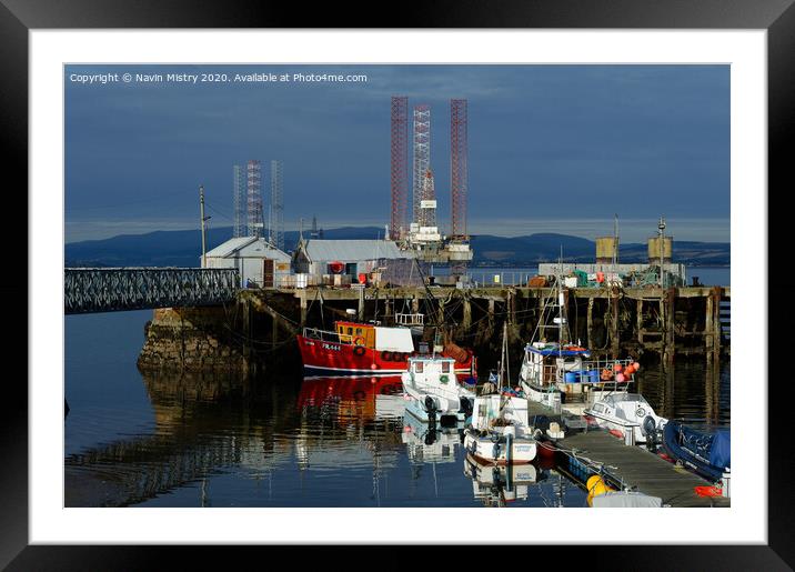 Fishing boats in Cromarty Harbour, Highland Region, Scotland Framed Mounted Print by Navin Mistry