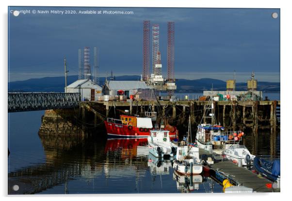 Fishing boats in Cromarty Harbour, Highland Region, Scotland Acrylic by Navin Mistry