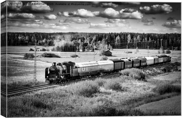 Steam Train Travels Through Countryside  Canvas Print by Taina Sohlman