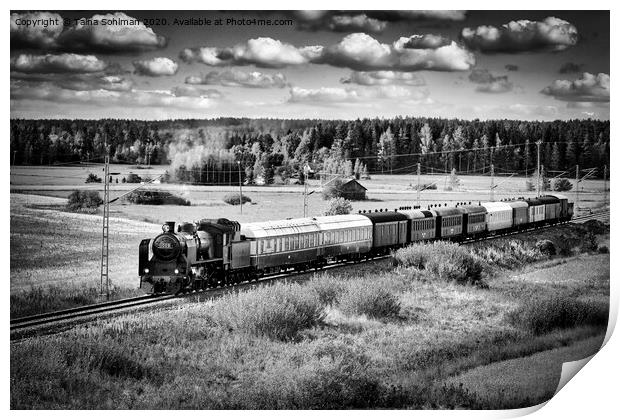 Steam Train Travels Through Countryside  Print by Taina Sohlman