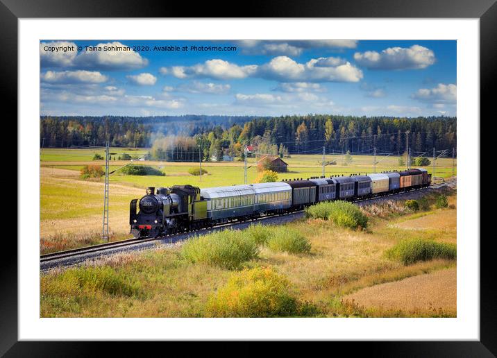 Steam Train Ukko-Pekka Traveling Through Countryside Framed Mounted Print by Taina Sohlman