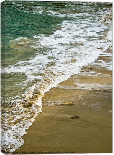 Tideline at Porthgwidden Beach, St. Ives, Cornwall, UK. Canvas Print by Peter Bolton
