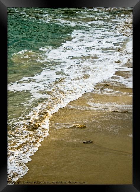 Tideline at Porthgwidden Beach, St. Ives, Cornwall, UK. Framed Print by Peter Bolton