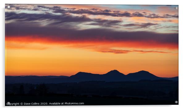 The Eildon hills at Sunset, Scottish Borders, UK Acrylic by Dave Collins