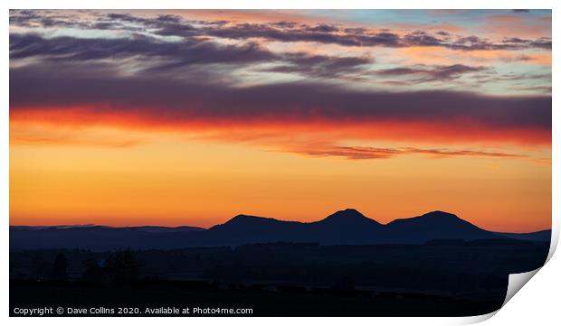 The Eildon hills at Sunset, Scottish Borders, UK Print by Dave Collins