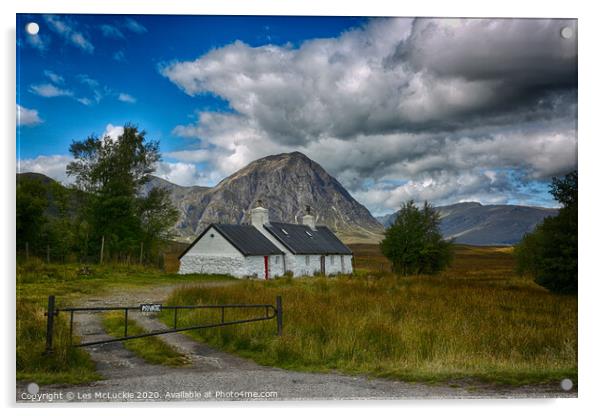 Majestic Scottish Cottage in Glen Coe Acrylic by Les McLuckie