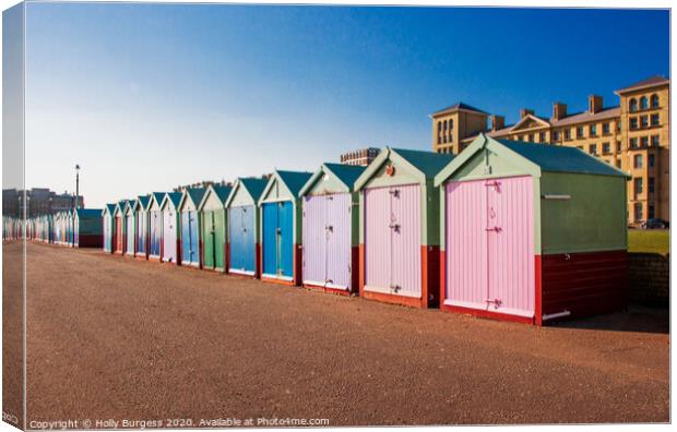 Vibrant Retreat: Brighton Beach Huts Canvas Print by Holly Burgess