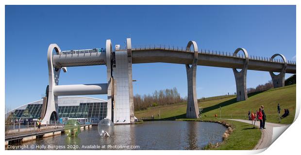 Falkirk wheel, Scotland, fort and Clyde Canal with the grand union  Print by Holly Burgess
